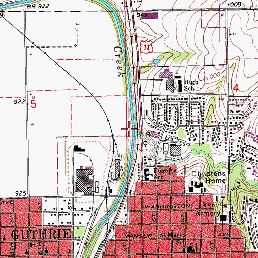 Topographic Map of Bird Creek, OK