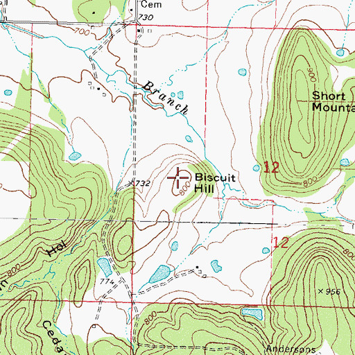 Topographic Map of Biscuit Hill, OK