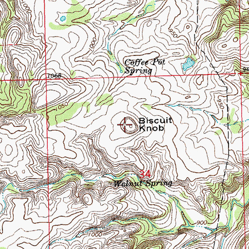 Topographic Map of Biscuit Knob, OK