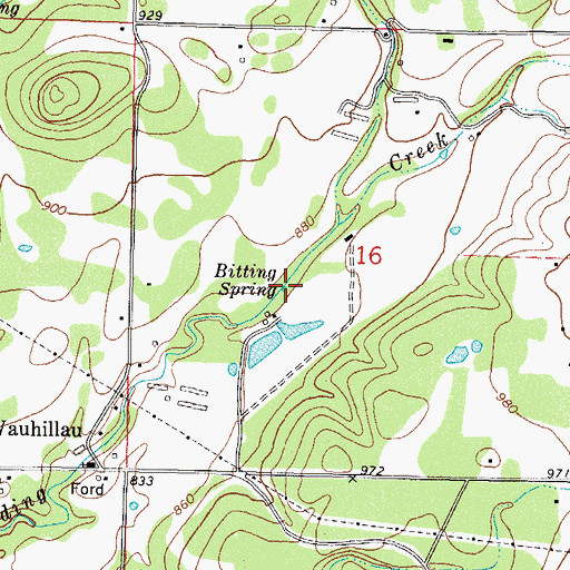 Topographic Map of Bitting Spring, OK