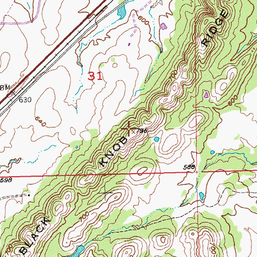 Topographic Map of Black Knob Ridge, OK