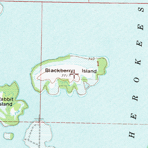Topographic Map of Blackberry Island, OK