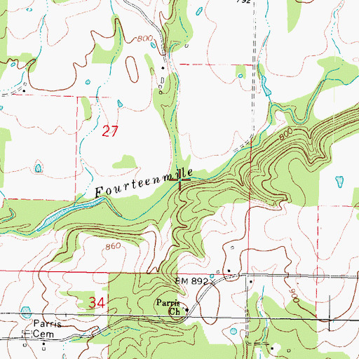 Topographic Map of Blackbird Creek, OK