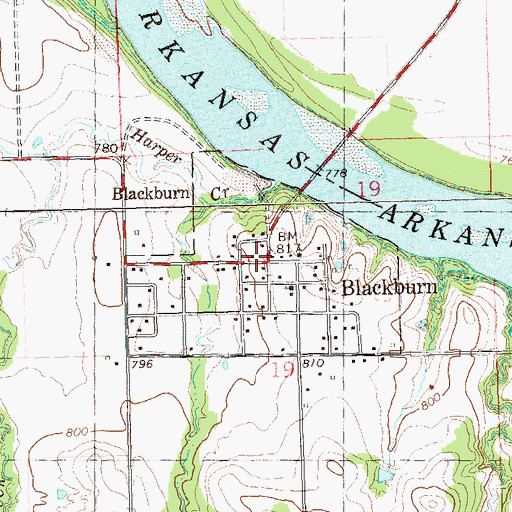 Topographic Map of Blackburn, OK