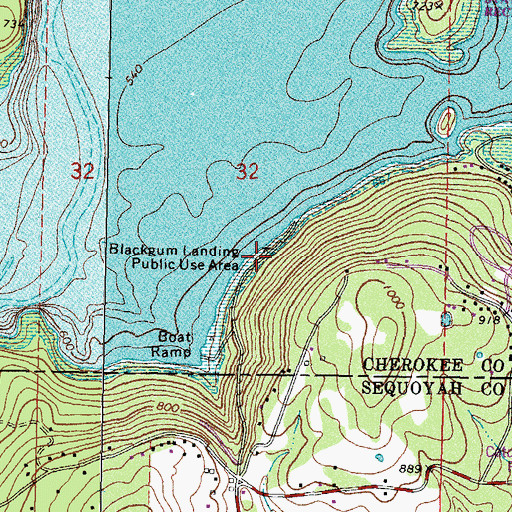 Topographic Map of Blackgum Landing Public Use Area, OK