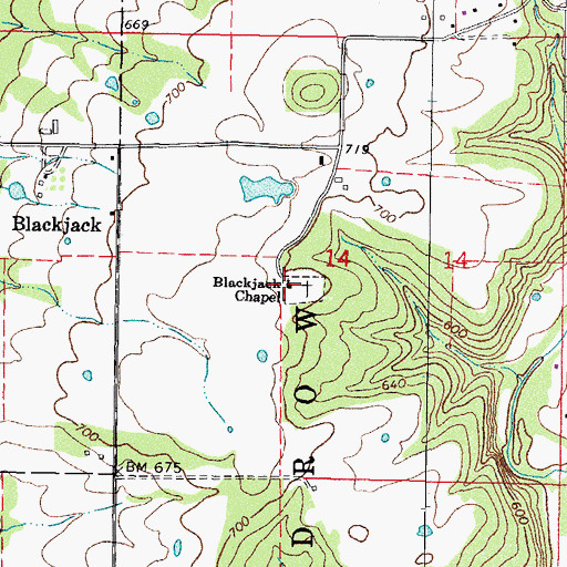 Topographic Map of Blackjack Chapel, OK