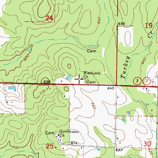 Topographic Map of Blackjack Church, OK