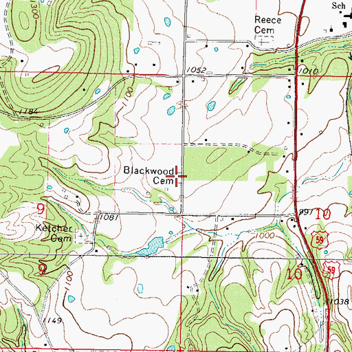 Topographic Map of Blackwood Cemetery, OK