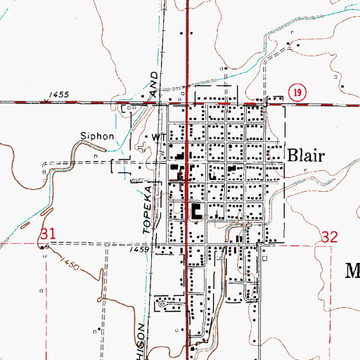 Topographic Map of Blair, OK