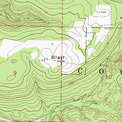 Topographic Map of Blair Mountain, OK