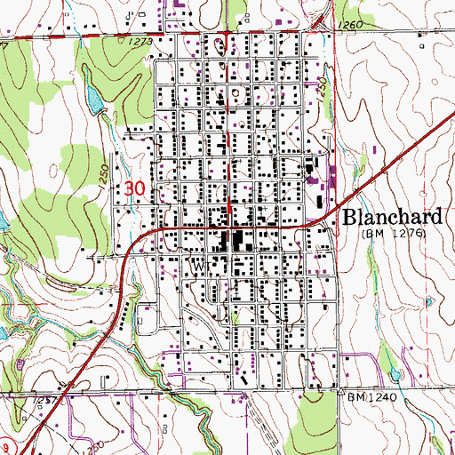Topographic Map of Blanchard, OK