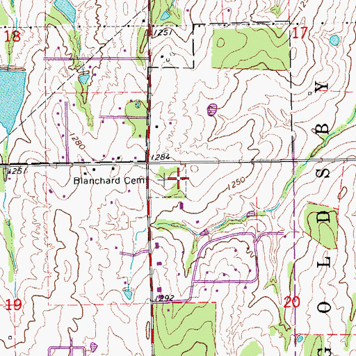 Topographic Map of Blanchard Cemetery, OK