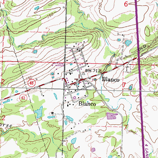 Topographic Map of Blanco, OK