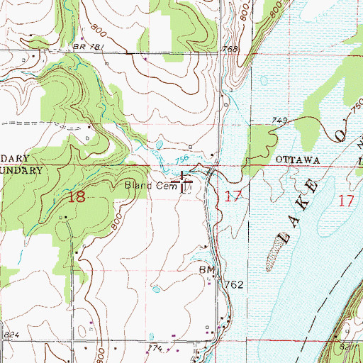 Topographic Map of Bland Cemetery, OK
