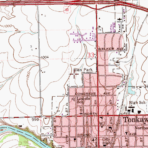 Topographic Map of Blen Park, OK