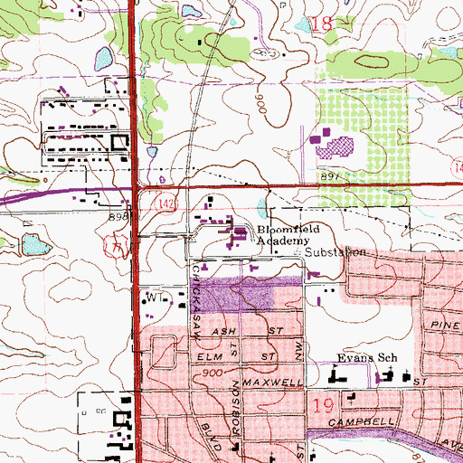 Topographic Map of Bloomfield Academy, OK