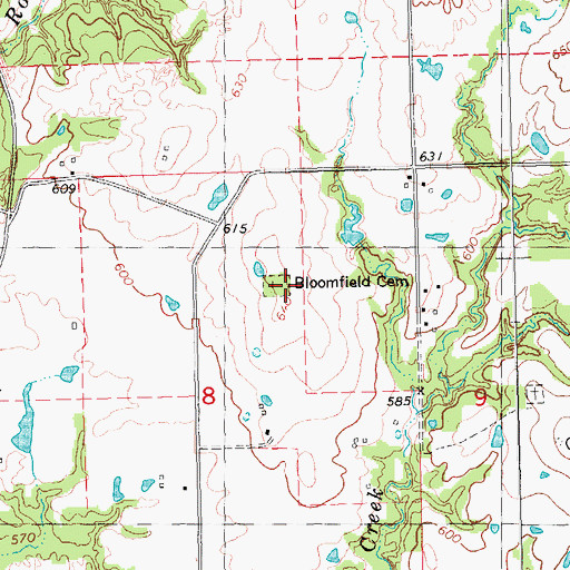 Topographic Map of Bloomfield Cemetery, OK