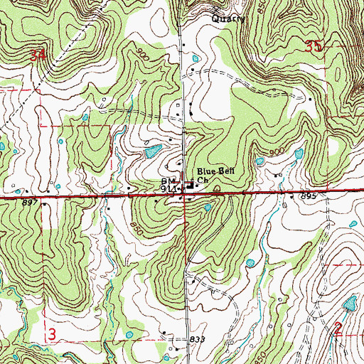Topographic Map of Blue Bell Church, OK