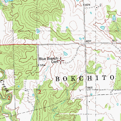 Topographic Map of Blue Branch Cemetery, OK