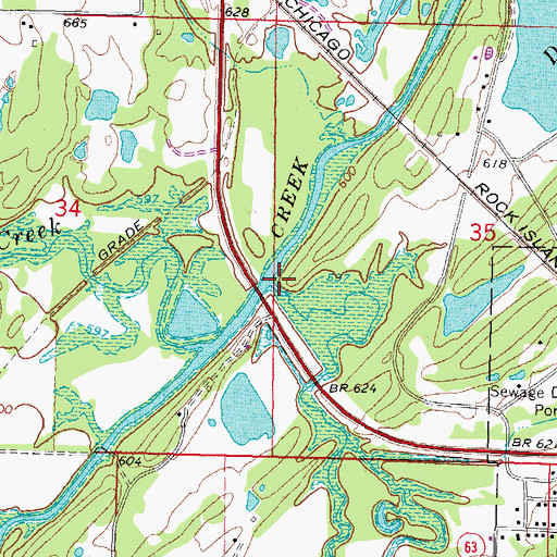 Topographic Map of Blue Creek, OK