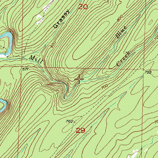 Topographic Map of Blue Creek, OK