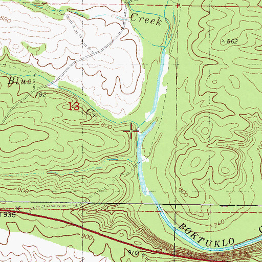 Topographic Map of Blue Creek, OK