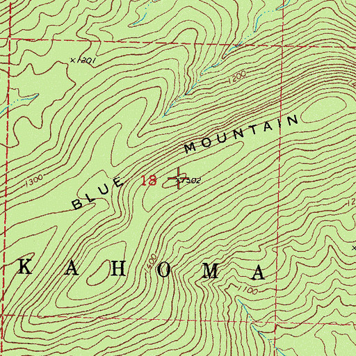 Topographic Map of Blue Mountain, OK