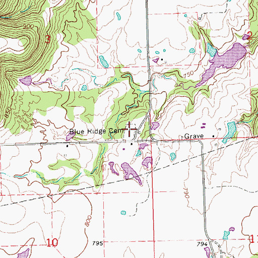 Topographic Map of Blue Ridge Cemetery, OK