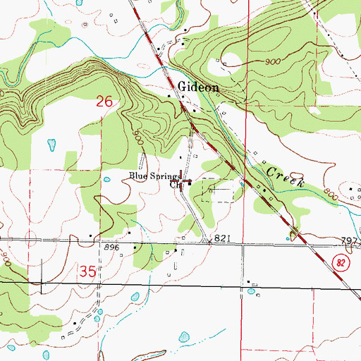 Topographic Map of Blue Springs Church, OK