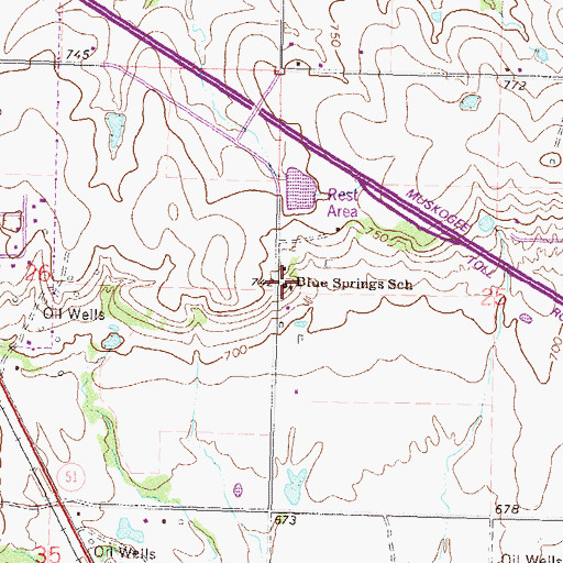 Topographic Map of Blue Springs School, OK