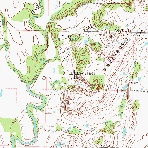 Topographic Map of Bluejacket Cemetery, OK