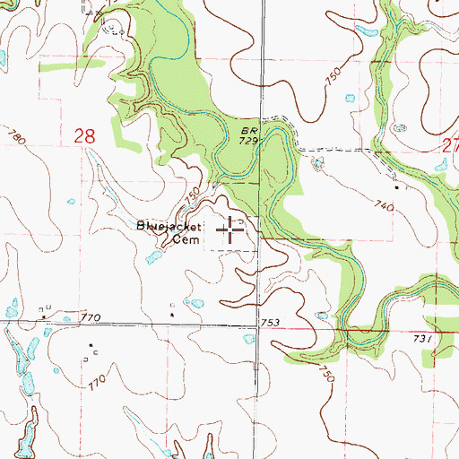 Topographic Map of Bluejacket Cemetery, OK