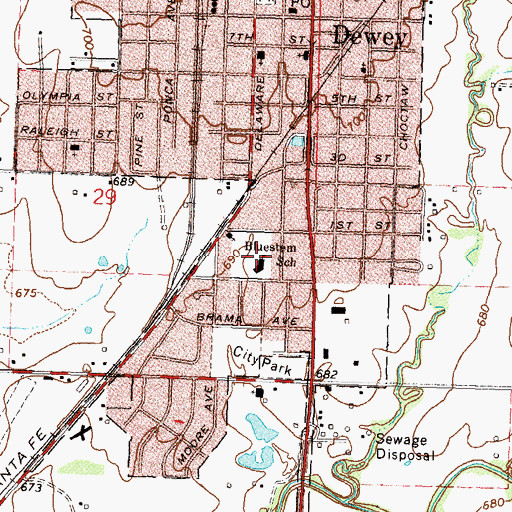 Topographic Map of Bluestem School, OK
