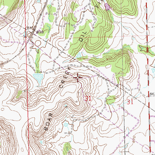 Topographic Map of Boar Creek Oil Field, OK
