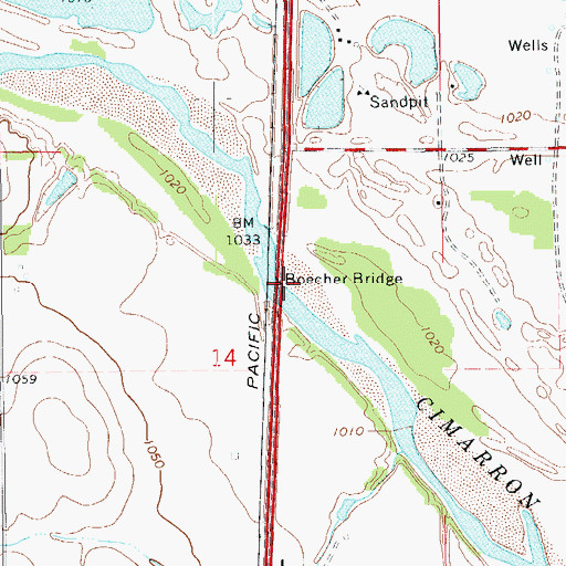 Topographic Map of Boecher Bridge, OK