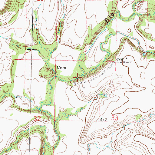 Topographic Map of Boggs Branch, OK