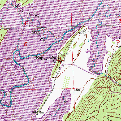 Topographic Map of Boggy Bend School, OK