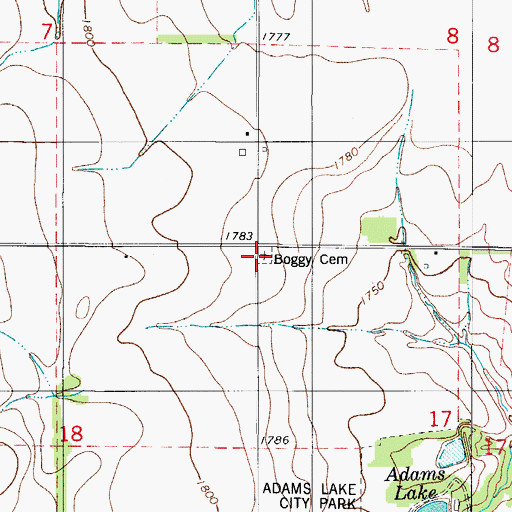 Topographic Map of Boggy Cemetery, OK
