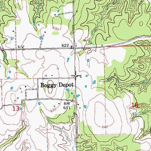 Topographic Map of Boggy Depot, OK