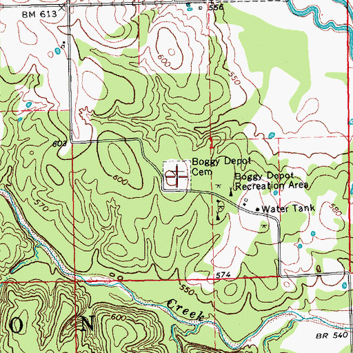 Topographic Map of Boggy Depot Cemetery, OK