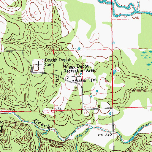 Topographic Map of Boggy Depot Recreation Area, OK