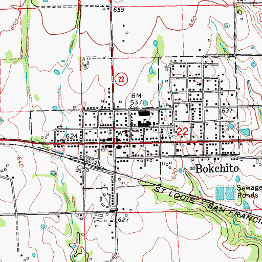Topographic Map of Bokchito, OK