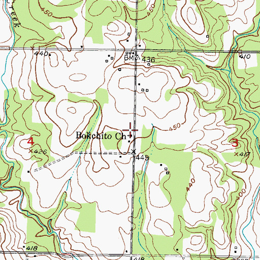 Topographic Map of Bokchito Church, OK