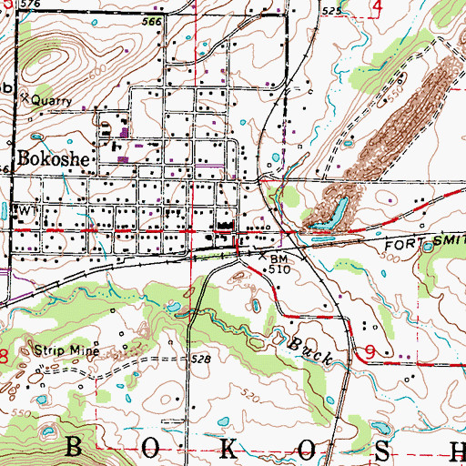 Topographic Map of Bokoshe, OK