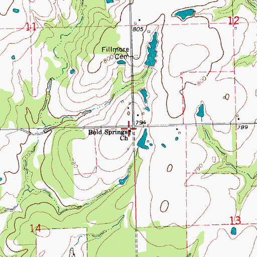 Topographic Map of Bold Springs Church, OK