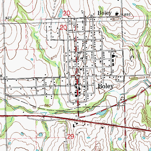Topographic Map of Boley, OK