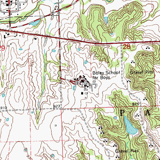 Topographic Map of Boley School for Boys, OK