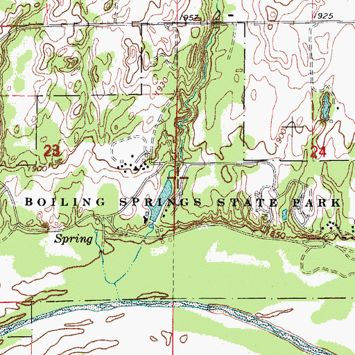 Topographic Map of Bolling Springs State Park, OK