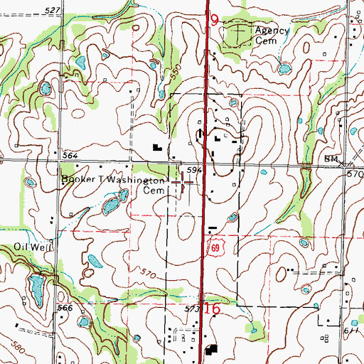 Topographic Map of Booker T Washington Cemetery, OK