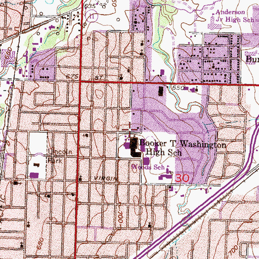 Topographic Map of Booker T. Washington High School, OK